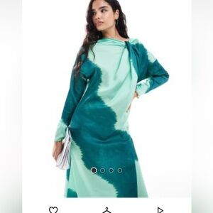 asos design twist neck fallen sleeve satin maxi dress